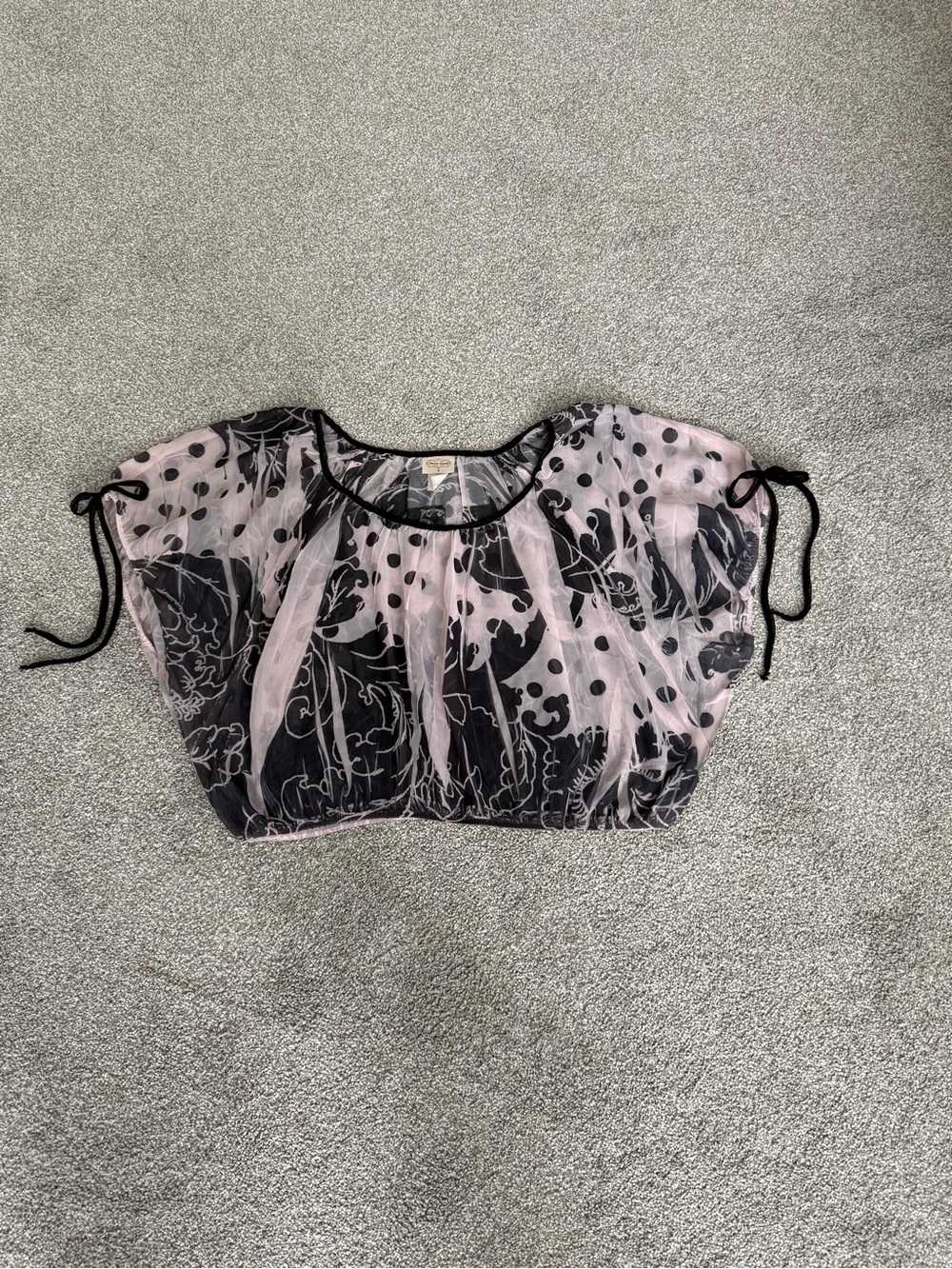 Pretty Good Sheer Pink and Black Polka Dot Overlay Crop Top